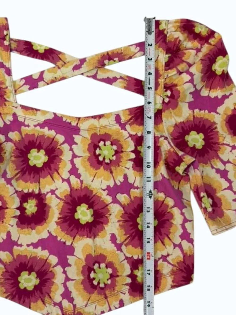 Free People Floral Long Sleeve Top L/G Pink Yellow Cotton Blend Boho EUC.